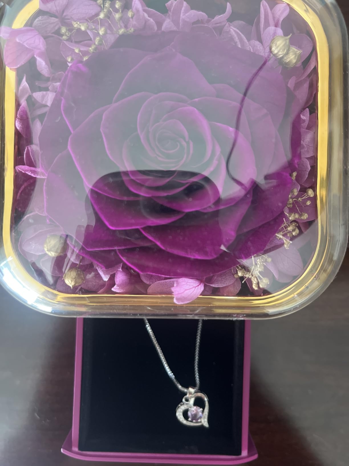 Beferr Birthday Gifts for Women Mom Preserved Real Rose with Necklace Eternal Roses Fresh Flowers for Delivery Prime anniversary Purple Gifts for Grandma Wife Daughter Sister - Customer Photo 2