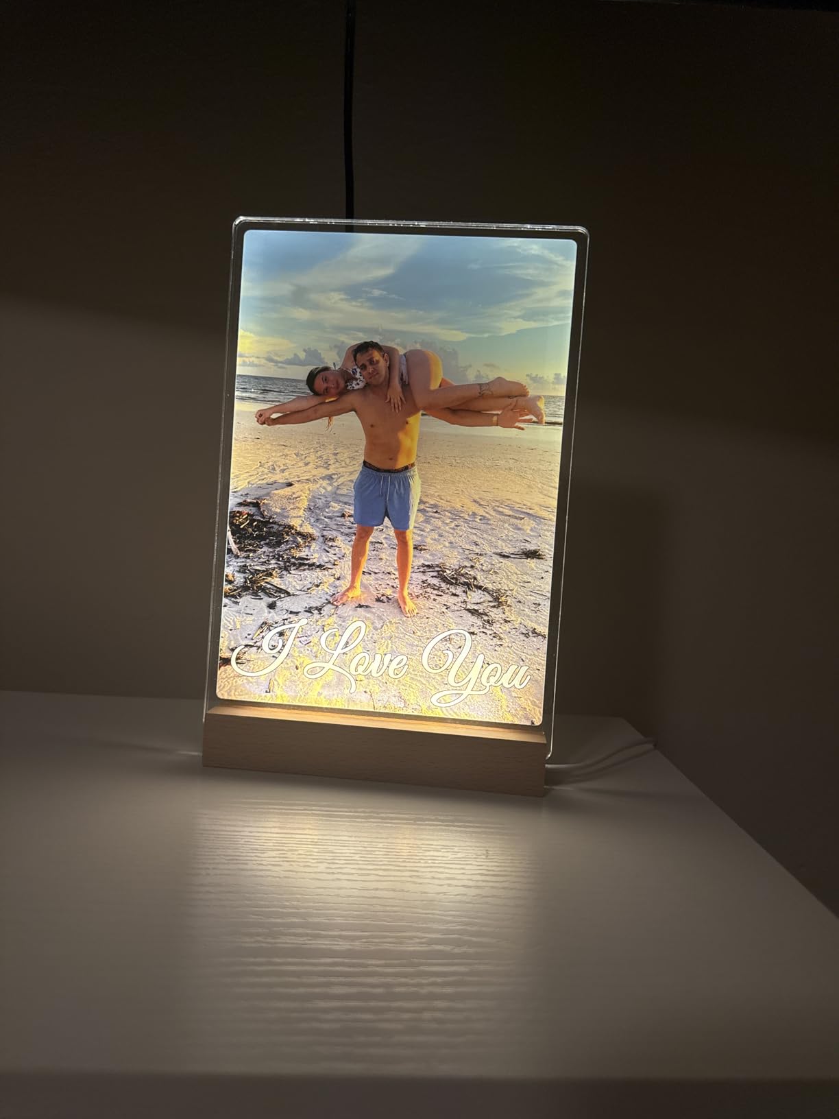 Custom Picture Frames with Photo, Personalized Photo Frame with Night Light, Customized Picture Frame, Personalized Christmas Birthday Gifts for Women, Men, Mom, Dad, Baby, Kid, Pet, Friend, Family - Customer Photo 1