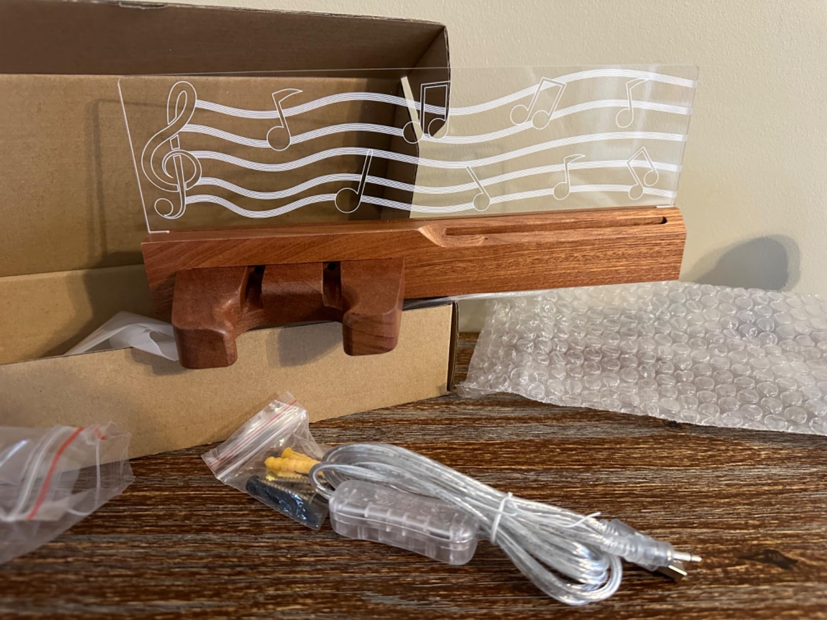 Guitar Wall Mount Stand with LED Lights - Solid Wood & Acrylic USB-Powered Guitar Accessories - Gift for Men, Guitar Players, Music Lovers Customer Review Guitar Wall Mount Stand with LED Lights - Solid Wood & Acrylic USB-Powered Guitar Accessories - Gift for Men, Guitar Players, Music Lovers - Customer Photo 1