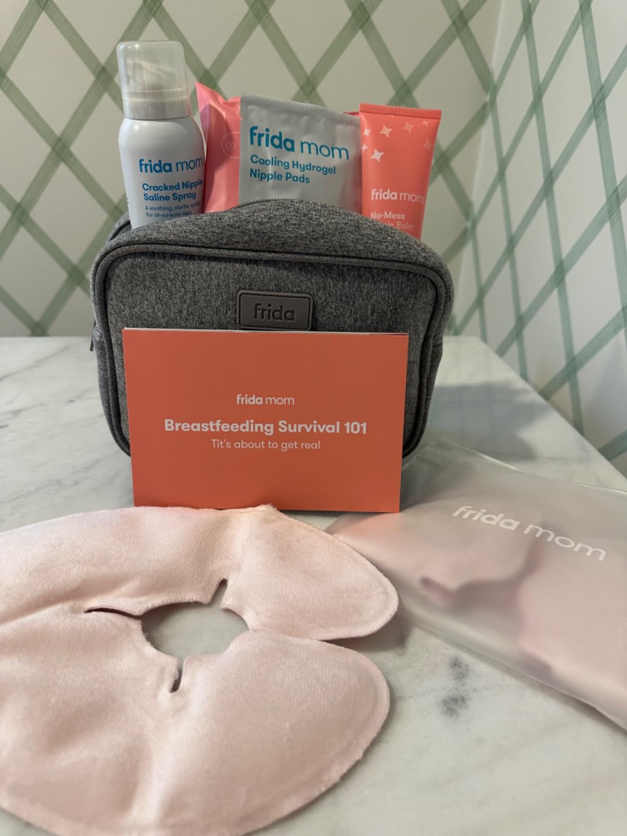 Frida Mom Breastfeeding Survival Kit for Nursing Moms, Reusable Hot+Cold Breast Relief Packs, Hydrogel Nipple Pads, Cracked Nipple Saline Spray, Nipple Balm, Nursing Pads, 13 Piece Gift Set Customer Review Frida Mom Breastfeeding Survival Kit for Nursing Moms, Reusable Hot+Cold Breast Relief Packs, Hydrogel Nipple Pads, Cracked Nipple Saline Spray, Nipple Balm, Nursing Pads, 13 Piece Gift Set - Customer Photo 2