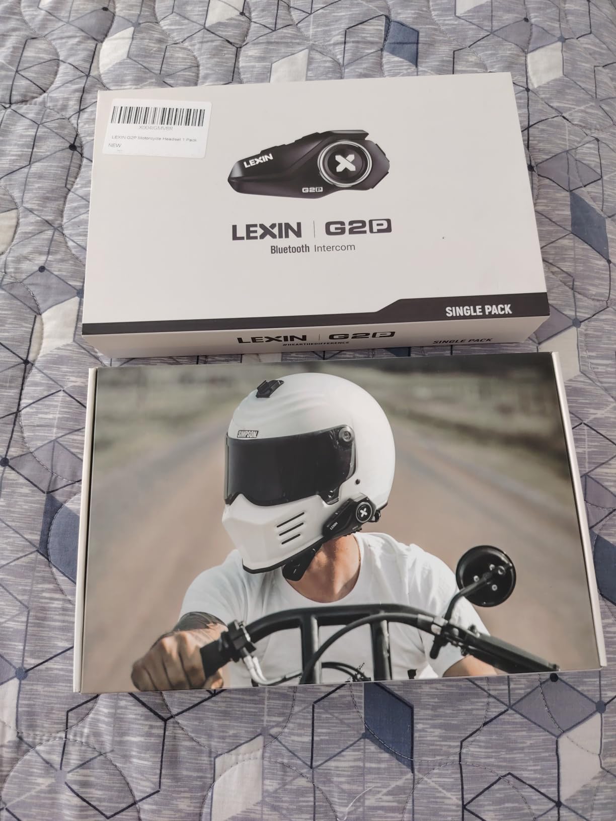 LEXIN G1 Motorcycle Bluetooth Headset, Helmet Speakers with 2 Type Mics, Hands-Free Call/Music/GPS, IP67 Waterproof Motorcycle Headphones with HD Stereo Loud Sound, 4 Color Faceplates, Single Use - Customer Photo 1