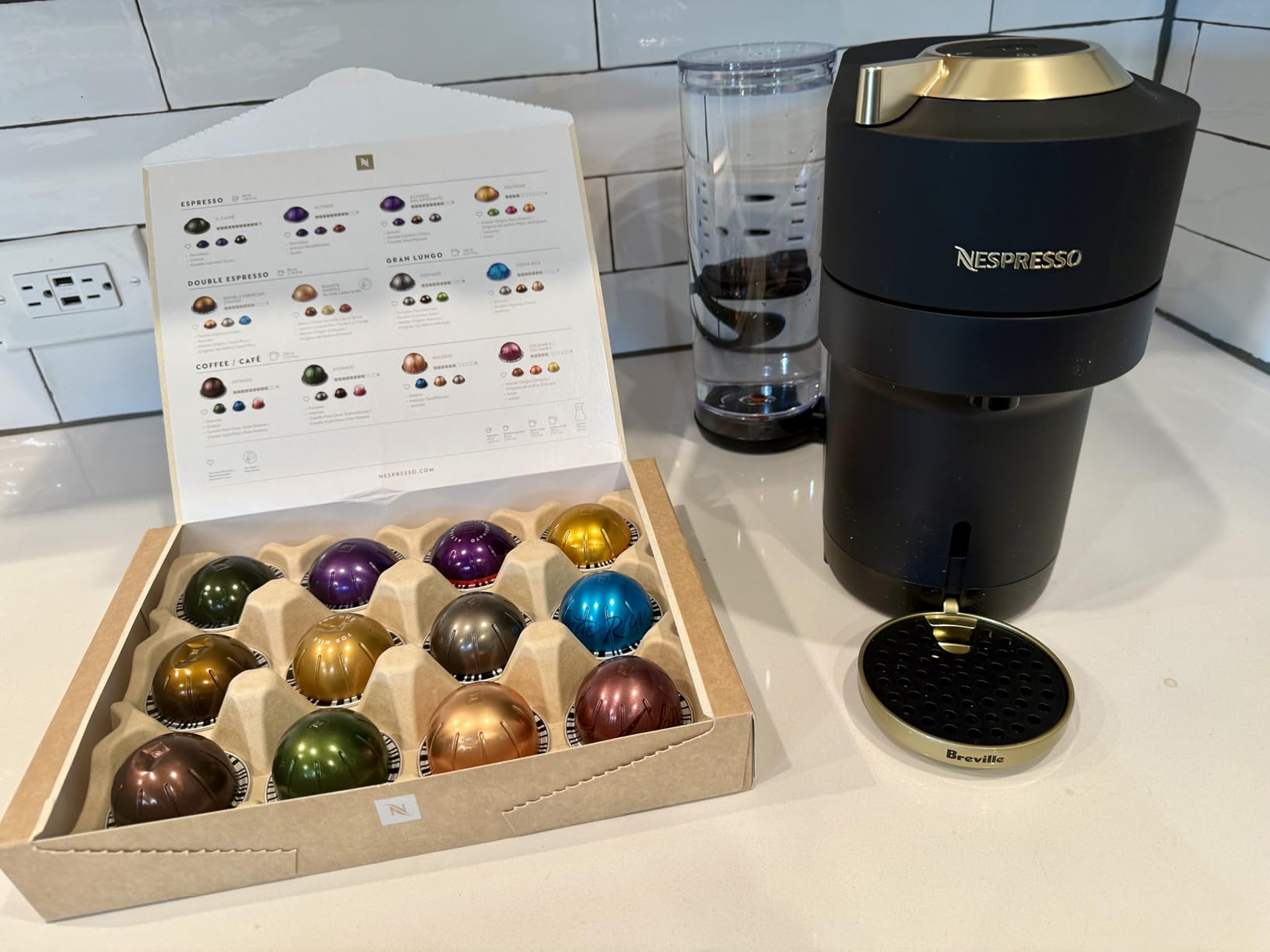Nespresso Festive Vertuo Pop+ Coffee and Espresso Maker by Breville, Matte Black Gold Customer Review Nespresso Festive Vertuo Pop+ Coffee and Espresso Maker by Breville, Matte Black Gold - Customer Photo 1