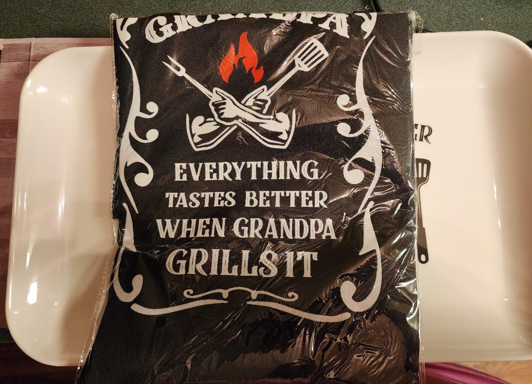Gifts for Grandpa, Grandpa Birthday Gifts Personalized Grilling Platter Apron Gift for Grandpa from Grandkids, Great Grandpa Christmas Gift Fathers Day Funny Grandpa Grilling Plate BBQ Serving Tray - Customer Photo 2