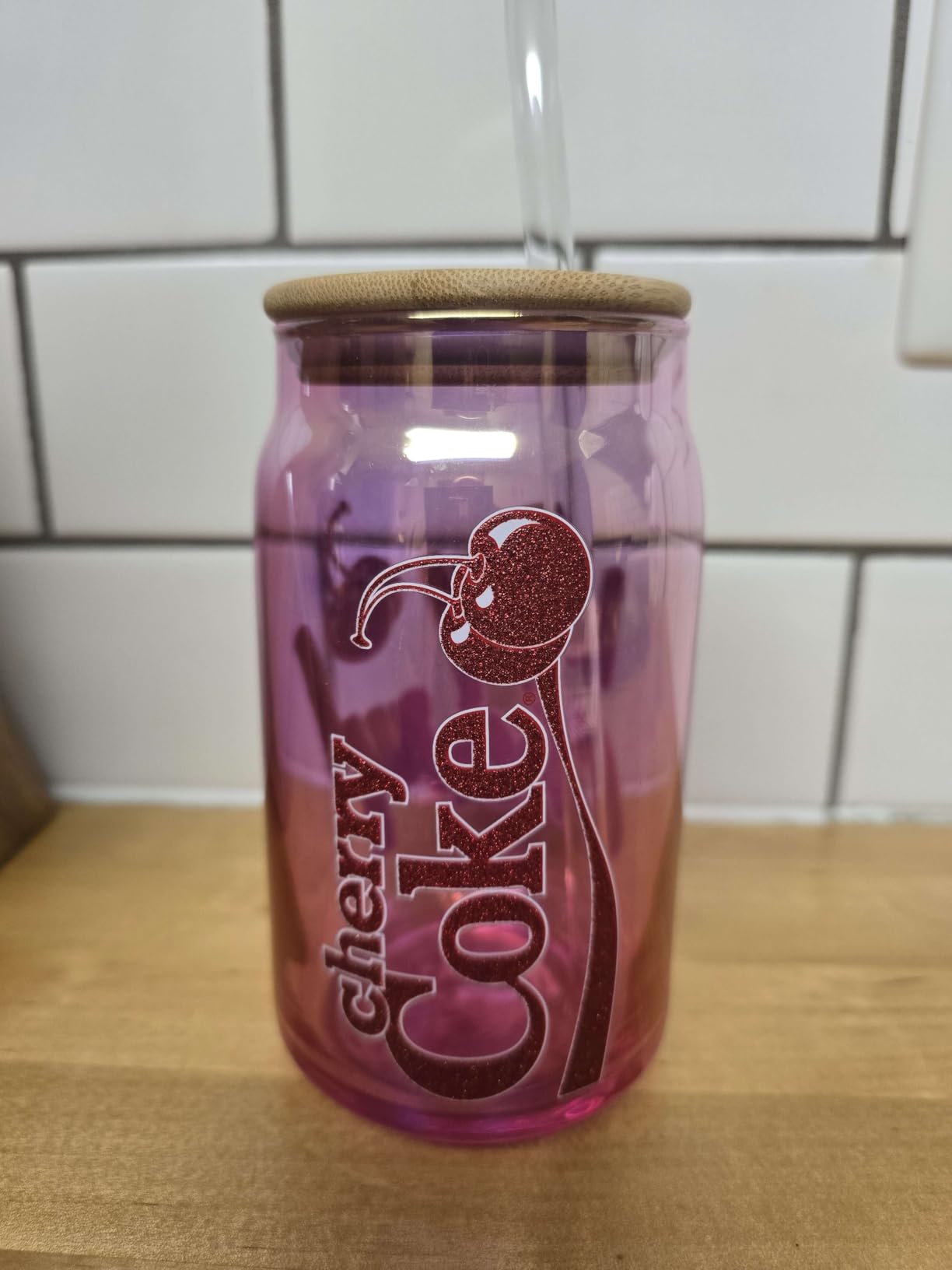 Silver Buffalo Coca-Cola Diet Coke Glass Jar Tumbler with Bamboo Lid and Plastic Straw, 16 Ounces Customer Review Silver Buffalo Coca-Cola Diet Coke Glass Jar Tumbler with Bamboo Lid and Plastic Straw, 16 Ounces - Customer Photo 2
