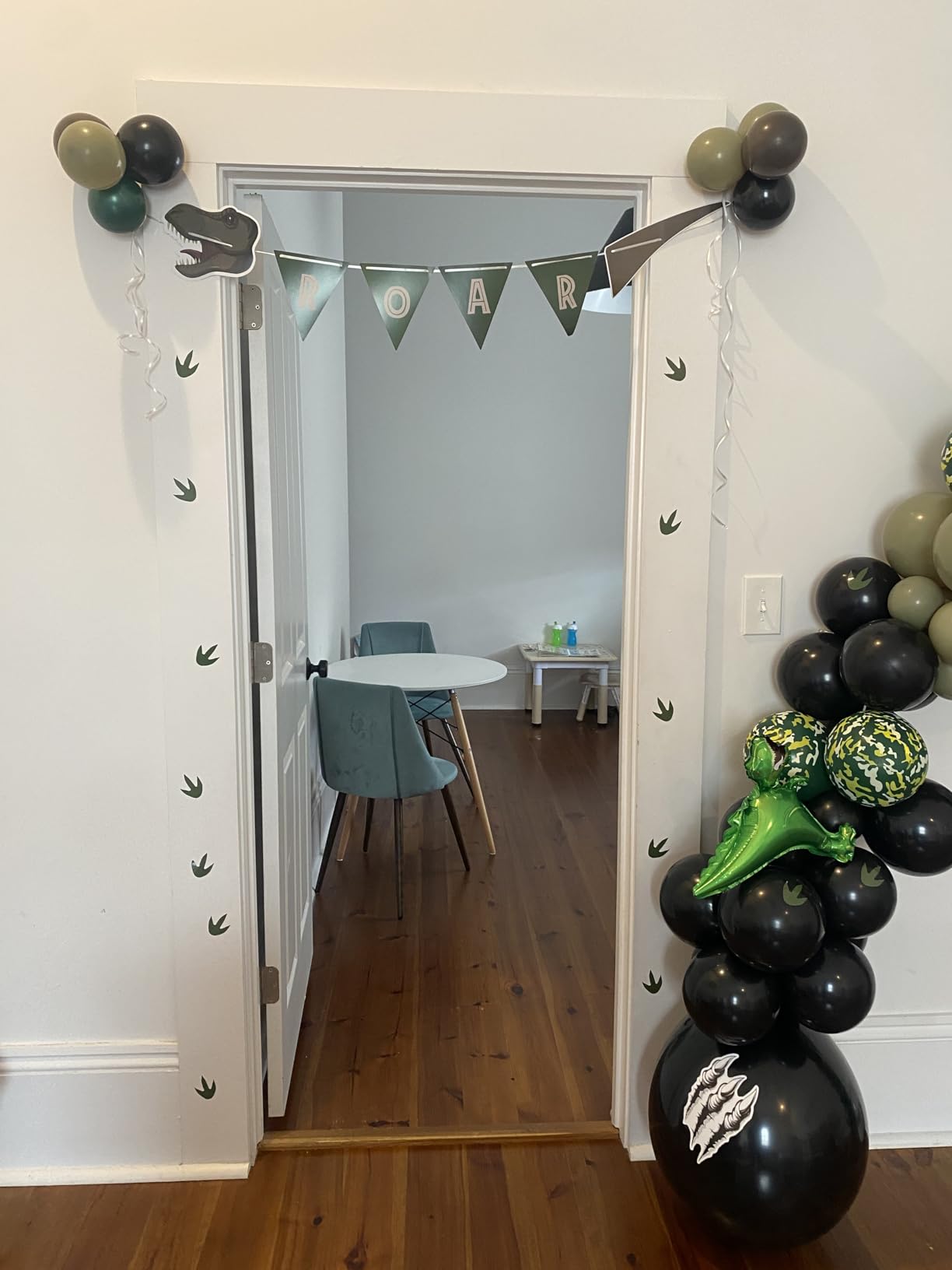 Dinosaur Birthday Party Decorations hunter Green black brown balloon arch kit with mini dino Foil balloons ROAR Banner Dinosaur eye stickers for jungle adventure Boy Scouts three rex Jurassic Supplies - Customer Photo 1