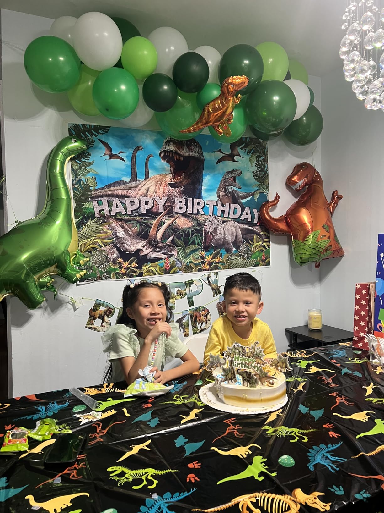 Dinosaur Birthday Party Decorations Kit for Boys - Dino Party Supplies with Tablecloth, Banner, Backdrop, Cake Topper, Balloons & Stickers for Kids - Customer Photo 1