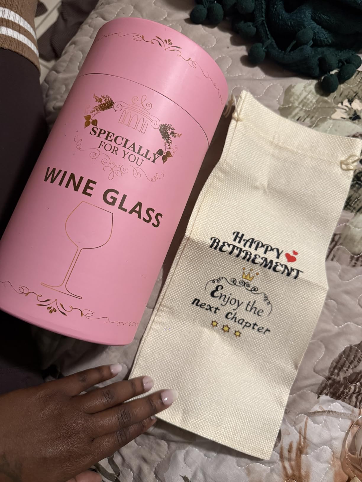 60th Birthday Wine Glasses Gifts for Women, Cool Personalized Gold Print '60 Fabulous' Red Wine Glass Set, Pink Gift Package with Goblet, Wine Bag, Key Chain, and Card for 60 Years Old Woman - Customer Photo 2