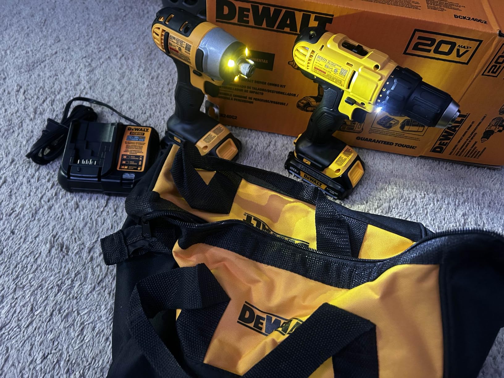 DEWALT 20V MAX Cordless Drill and Impact Driver, Power Tool Combo Kit , Includes 2 Batteries, Charger and Bag (DCK240C2) Customer Review DEWALT 20V MAX Cordless Drill and Impact Driver, Power Tool Combo Kit , Includes 2 Batteries, Charger and Bag (DCK240C2) - Customer Photo 1