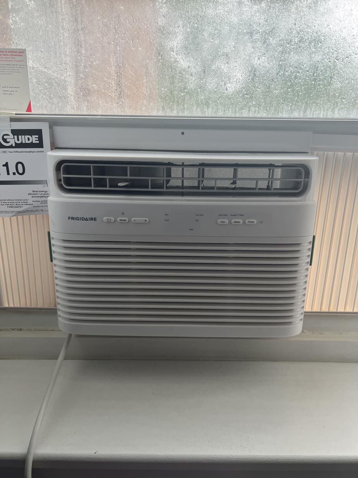 Frigidaire 5,000 BTU Window-Mounted Air Conditioner, Cools Up to 150 Sq. Ft., Quiet Operation, Effortless Temperature Control, 2 Fan Speeds, Auto Restart, White Customer Review Frigidaire 5,000 BTU Window-Mounted Air Conditioner, Cools Up to 150 Sq. Ft., Quiet Operation, Effortless Temperature Control, 2 Fan Speeds, Auto Restart, White - Customer Photo 1