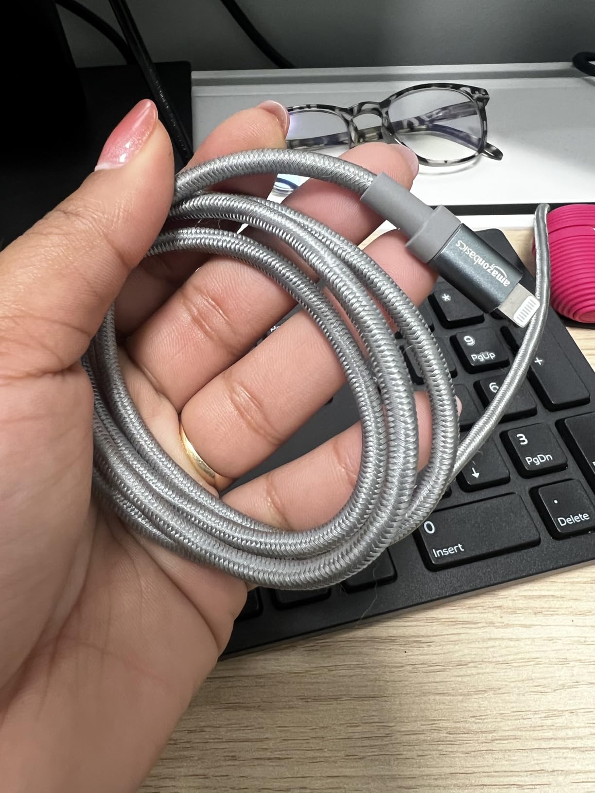 Amazon Basics USB-C to Lightning Cable, MFi Certified Charger with Power Delivery, Nylon Braided Cord for Apple iPhone 14 13 12 11 X Xs Pro, Pro Max, Plus, iPad, 6 Foot, Dark Gray Customer Review Amazon Basics USB-C to Lightning Cable, MFi Certified Charger with Power Delivery, Nylon Braided Cord for Apple iPhone 14 13 12 11 X Xs Pro, Pro Max, Plus, iPad, 6 Foot, Dark Gray - Customer Photo 1
