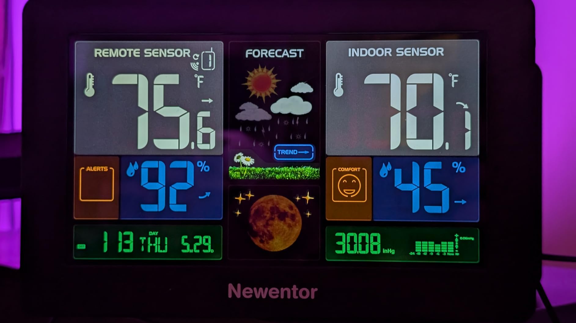 Newentor Weather Station Wireless Indoor Outdoor Thermometer, Color Display Digital Weather Thermometer with Atomic Clock, Barometric Pressure, Forecast Station with Adjustable Backlight, Black - Customer Photo 2