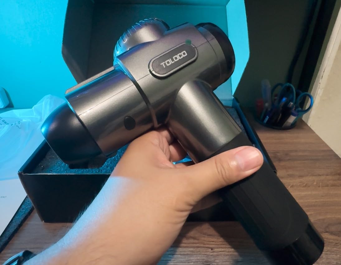 TOLOCO Massage Gun, Deep Tissue Back Massage for Athletes for Pain Relief, Percussion Massager with 10 Massages Heads & Silent Brushless Motor, Valentines Day Gifts for Him Her, Black Customer Review TOLOCO Massage Gun, Deep Tissue Back Massage for Athletes for Pain Relief, Percussion Massager with 10 Massages Heads & Silent Brushless Motor, Valentines Day Gifts for Him Her, Black - Customer Photo 4
