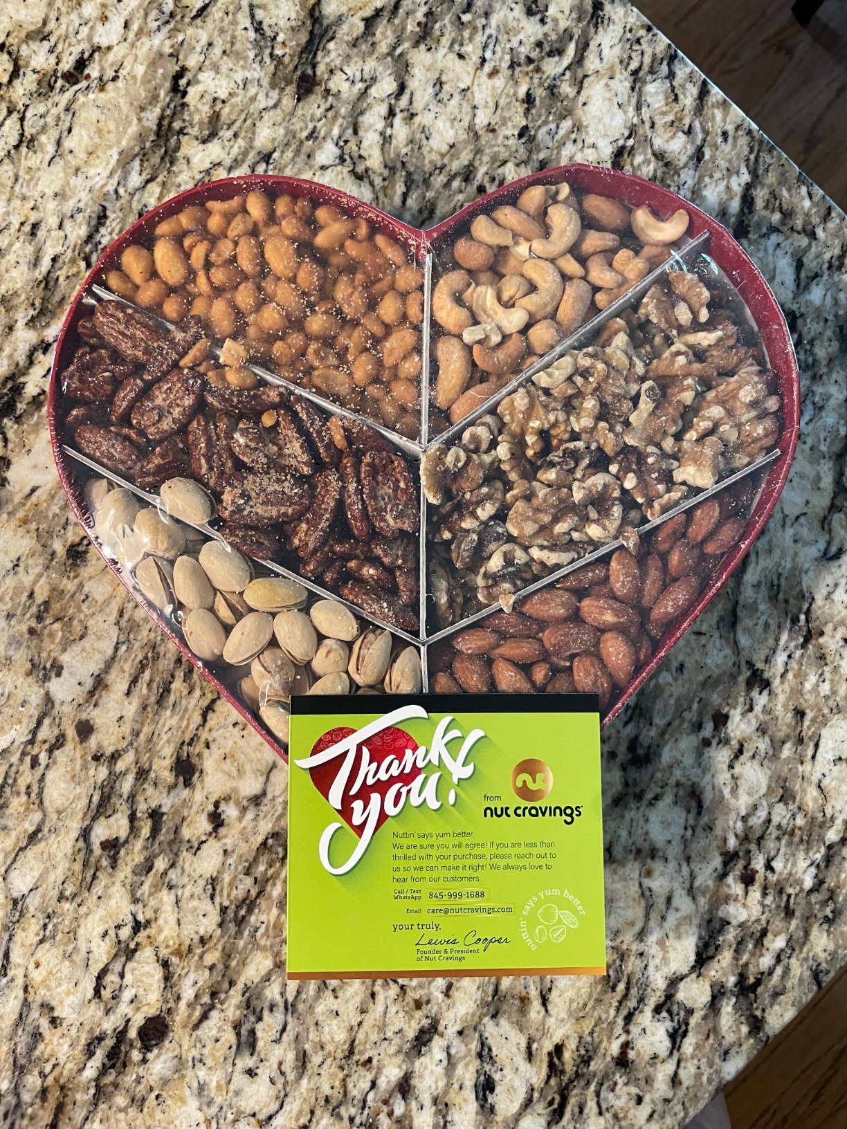 NUT CRAVINGS - Valentines Day Mixed Nuts Heart Shaped Gift Basket, Love in A Box (4 Assortments) Romantic Food Arrangement, Healthy Snack Care Package, Food Assortments - Customer Photo 2