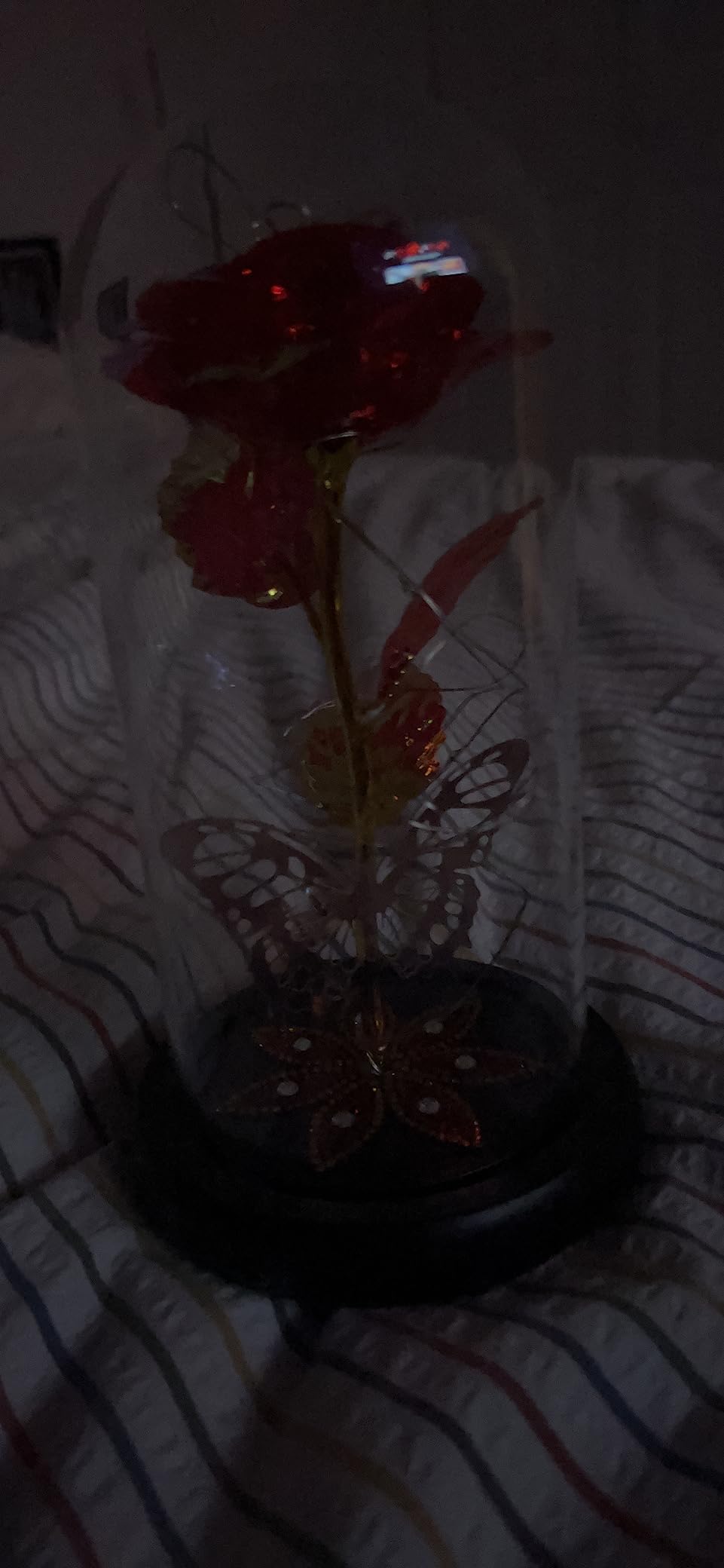 Valentines Day Rose Gifts for Her Women Birthday Gift Galaxy Glass Rose Forever Eternal Crystal Flowers Roses in Glass Dome with Butterfly Valentine Gifts for Women Daughter Mom Wife Girlfriend Purple - Customer Photo 2