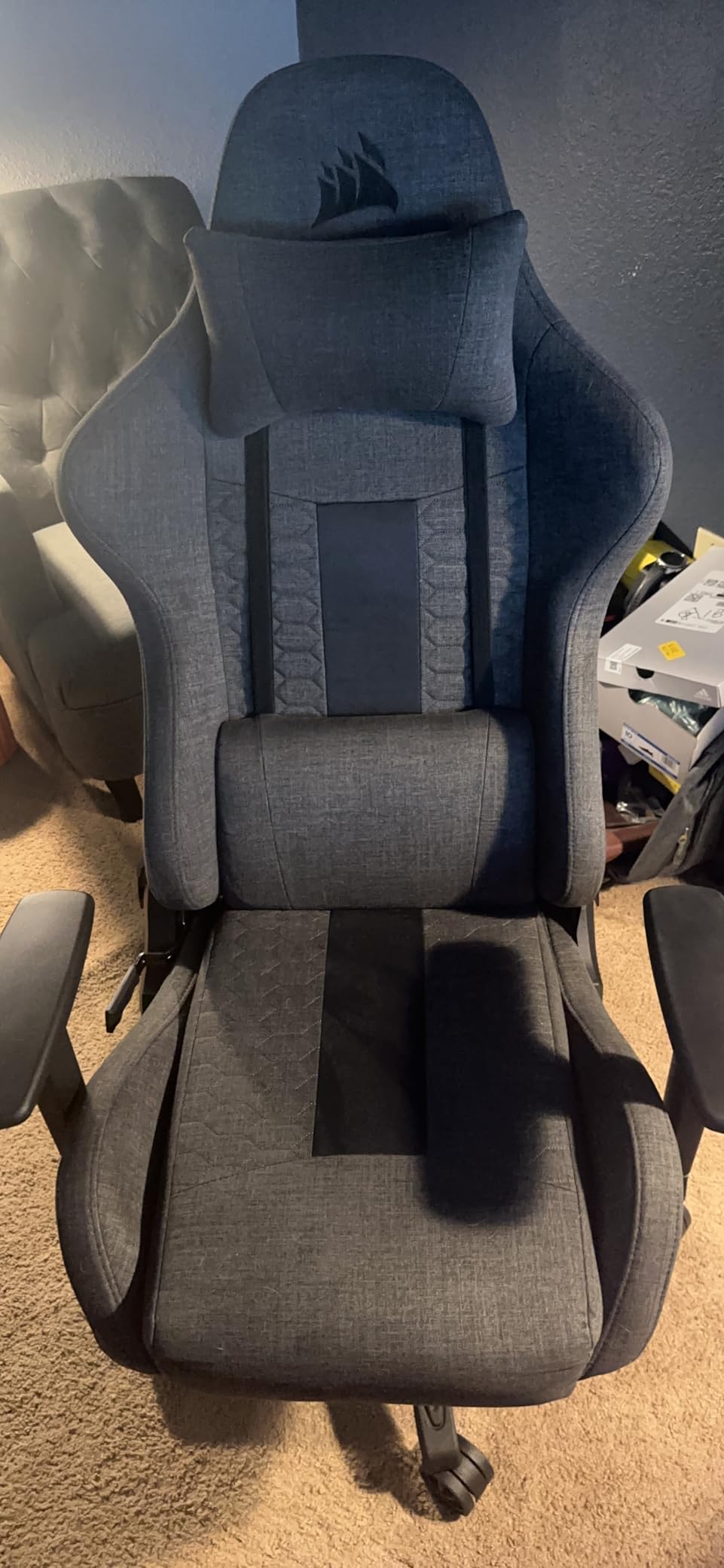 Corsair TC100 Relaxed Gaming Chair - Leatherette - Racing-Inspired Design - Lumbar Pillow - Detachable Memory Foam Neck Pillow - Adjustable Seat Height - Adjustable Armrests - Black Customer Review Corsair TC100 Relaxed Gaming Chair - Leatherette - Racing-Inspired Design - Lumbar Pillow - Detachable Memory Foam Neck Pillow - Adjustable Seat Height - Adjustable Armrests - Black - Customer Photo 1
