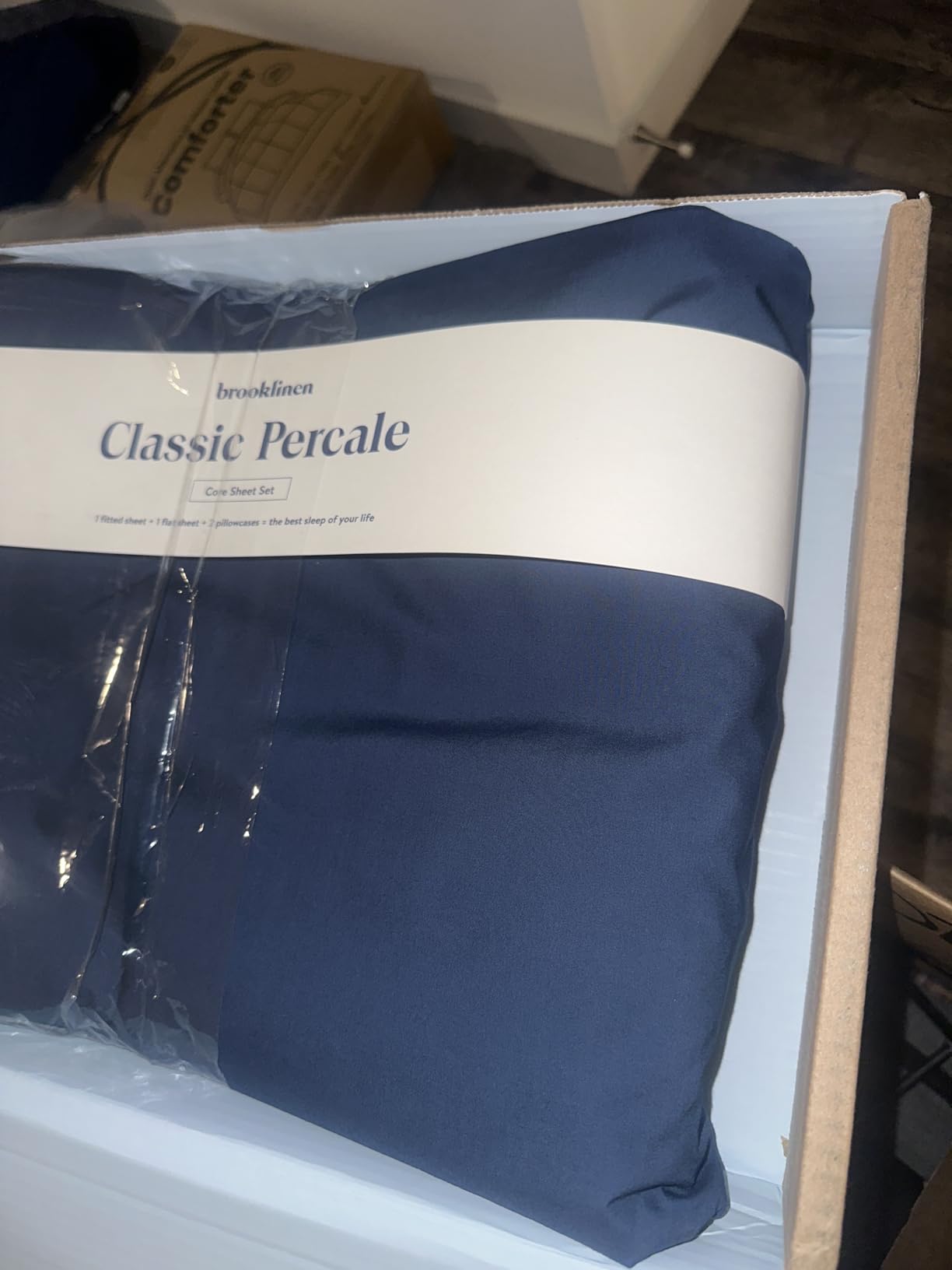 Brooklinen Luxury Percale Sheet Set - 4 Piece 100% Cotton Bed Sheets - 1 Fitted & 1 Flat Sheet, 2 Pillowcases - Cotton Percale Sheets for Hot Sleepers (Queen Size, White) Customer Review Brooklinen Luxury Percale Sheet Set - 4 Piece 100% Cotton Bed Sheets - 1 Fitted & 1 Flat Sheet, 2 Pillowcases - Cotton Percale Sheets for Hot Sleepers (Queen Size, White) - Customer Photo 3