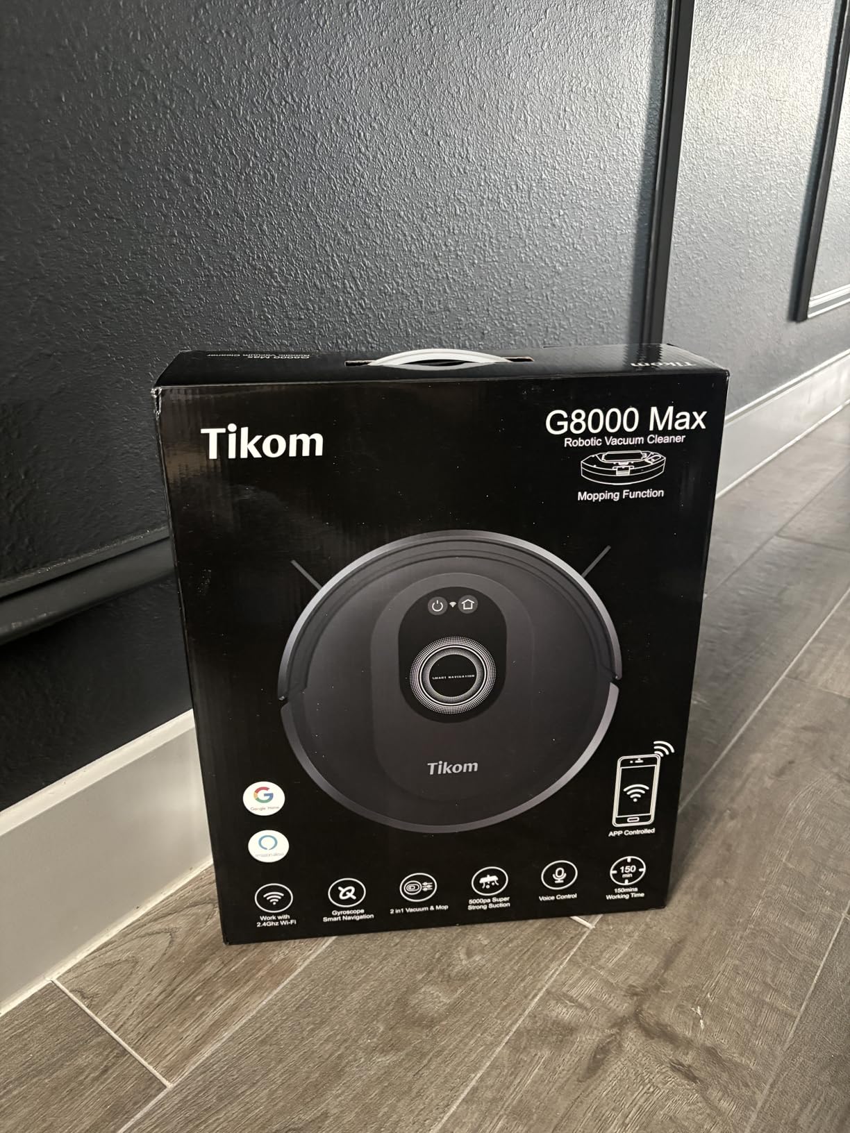 Tikom Robot Vacuum and Mop Combo, 5000Pa Robotic Vacuum Cleaner, 150 Min Max, App & Remote Control, Ideal for Hard Floor, Carpet, Pet Hair, Self-Charge(G8000 Max) - Customer Photo 2