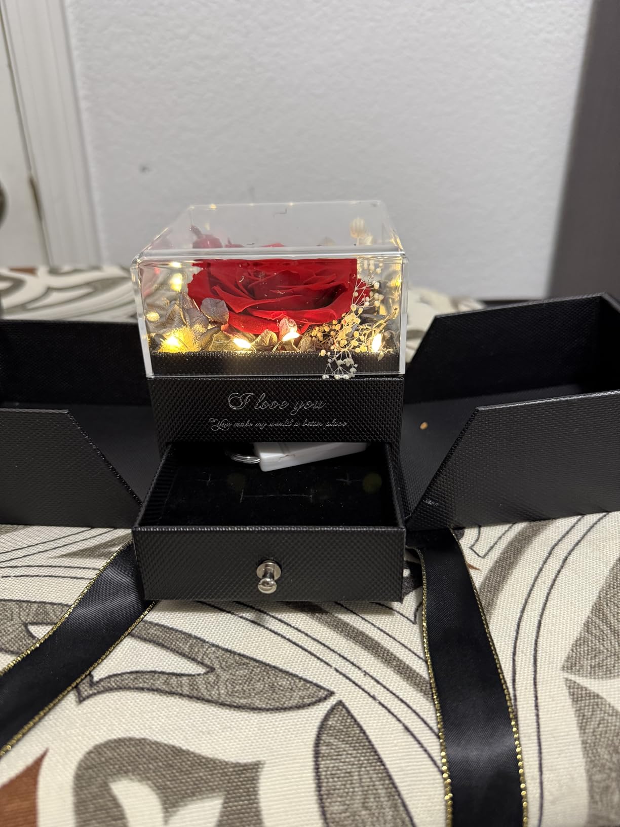 Valentines Day Gifts for Her Women Girlfriend Wife Fiancée - Preserved Real Rose with Heart Necklace I Love You in 100 Languages, Valentine's Forever Flowers - Customer Photo 2