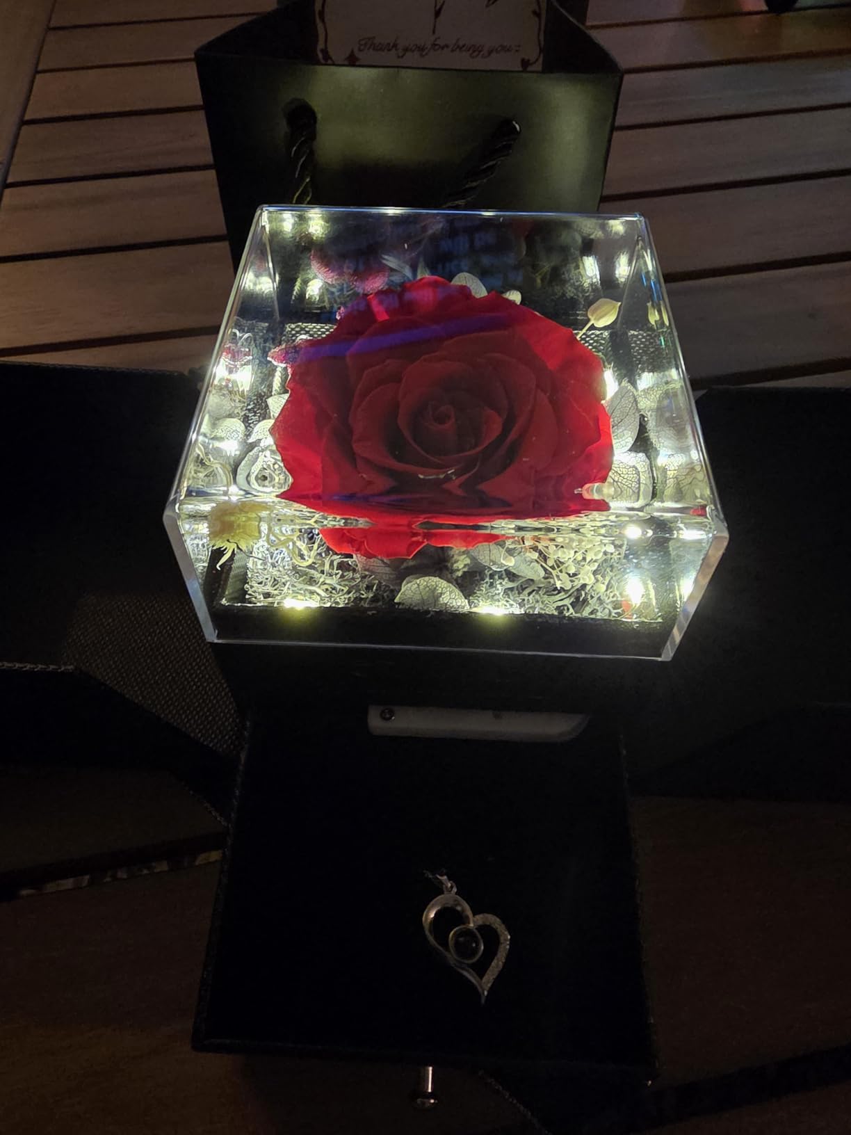 cdco Valentines Day Gifts for Her Women Girlfriend Wife Fiancée - Preserved Real Rose with Heart Necklace 'I Love You' in 100 Languages - Customer Photo 5