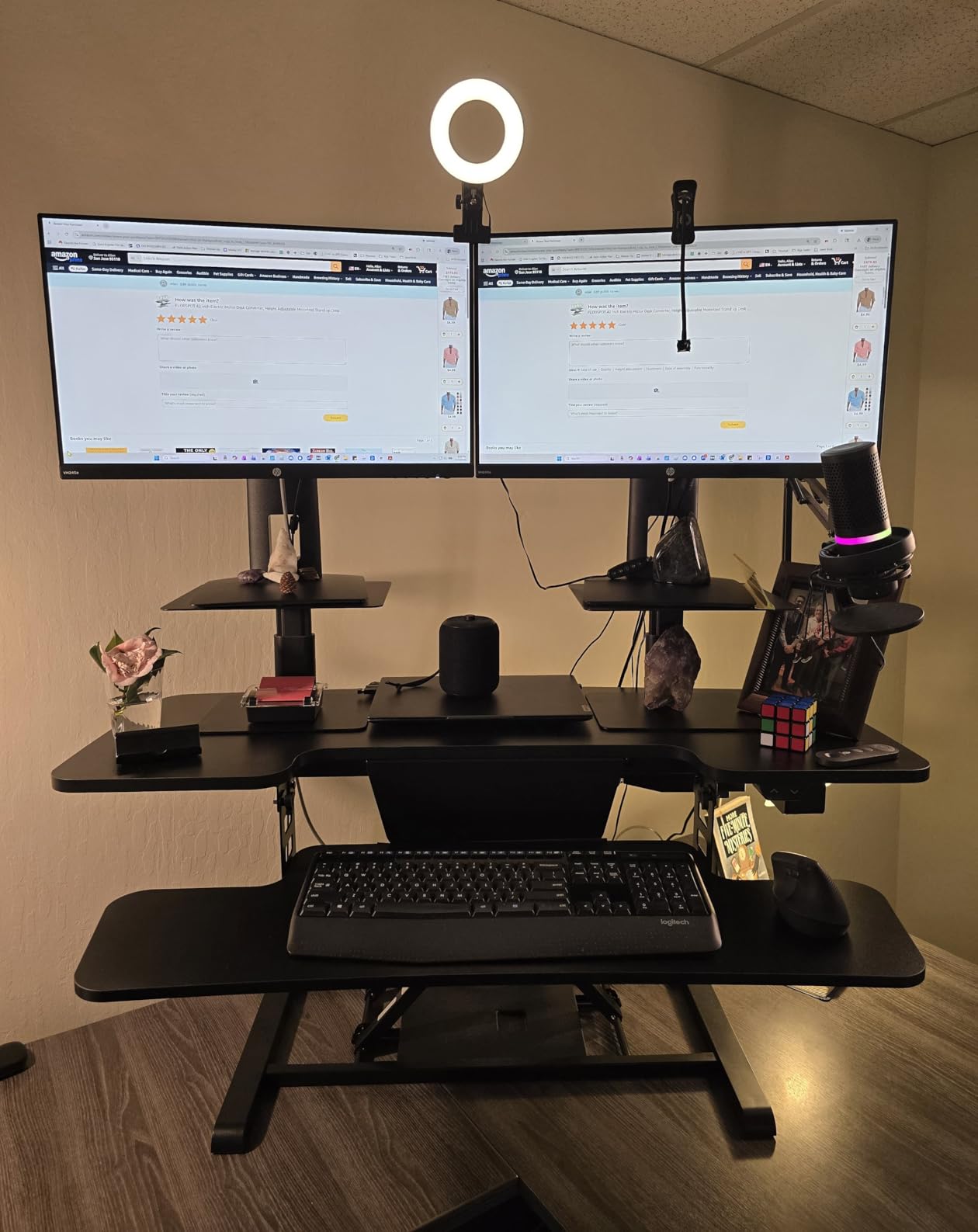 FLEXISPOT 42 inch Electric Motor Desk Converter, Height Adjustable Motorized Stand up Desk Riser with Quick Release Keyboard Tray, Black Monitors and Laptop Workstation - Customer Photo 1