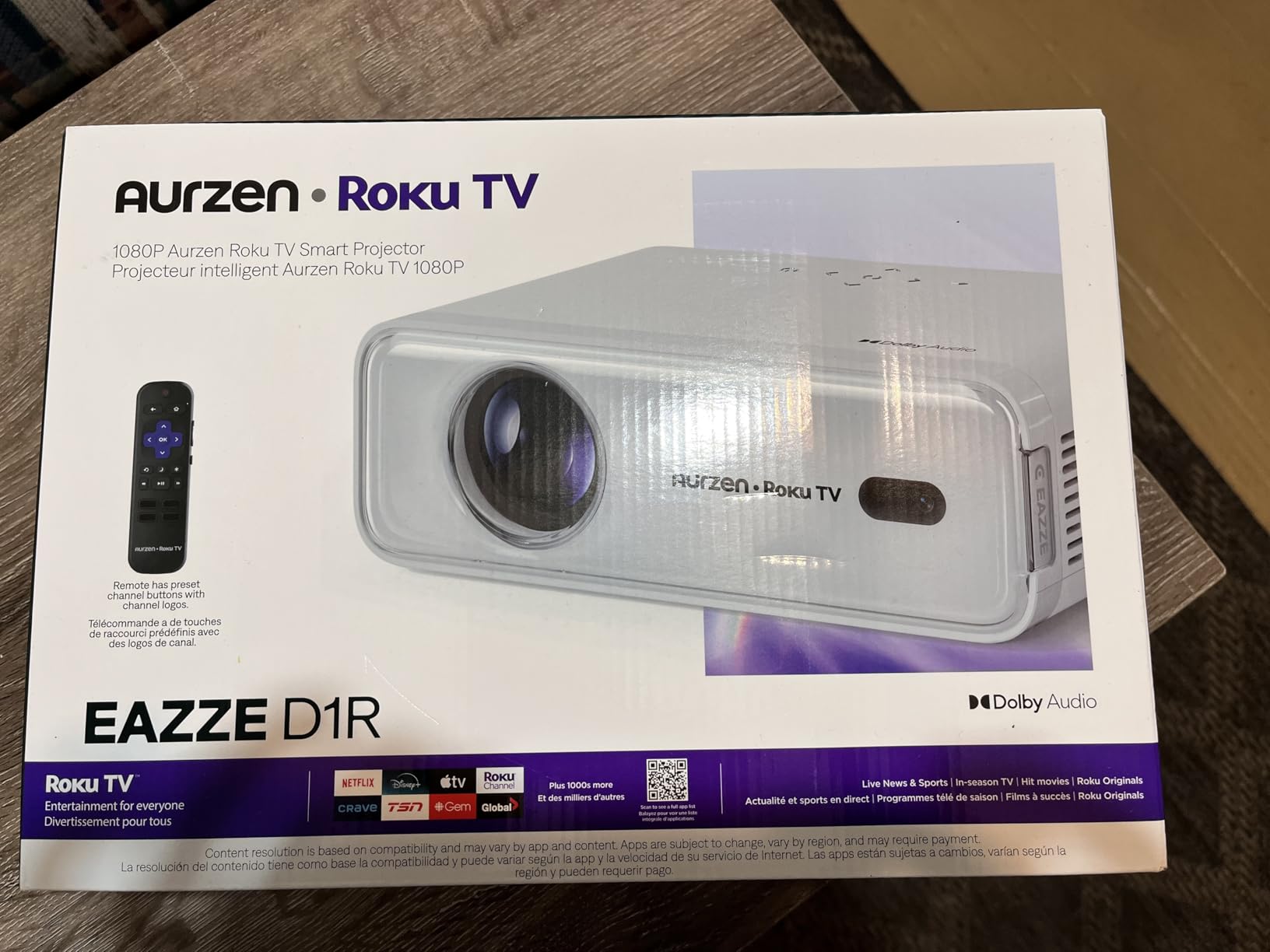 Aurzen Roku TV Smart Projector with Wifi and Bluetooth, Roku Streaming Experience Built-in, 1080P FHD, Dolby Audio, Auto Focus & Keystone, Zoom, Movie Portable Outdoor Mini Projector, White - Customer Photo 2